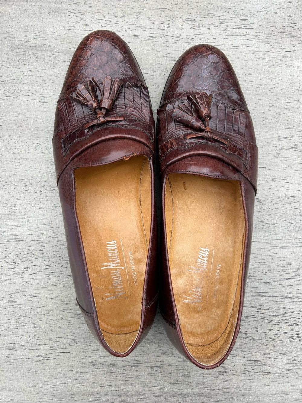 Neiman Marcus Men 11 M Brown Leather Exotic Tassel Kiltie Loafers Made‎ in Spain